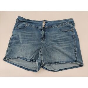 Lane Bryant Womens Plus Size 20 Blue Denim Shorts Triple Button High Rise